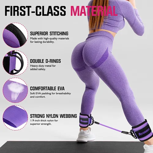 Vista 3 de Bandas de resistencia con puños, bandas de tobillo para entrenamiento, equipo de fitness en casa para piernas y glúteos, bandas de ejercicio