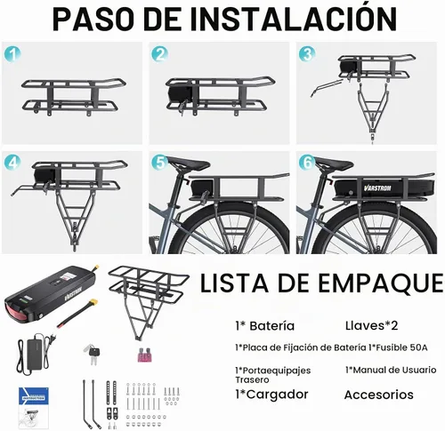 Vista 6 de Batería Ebike trasera de 48 V 17.5 Ah – Batería de iones de litio