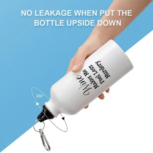 Vista 4 de Divertida botella de agua deportiva de aluminio con clip de mosquetón, 14 onzas, color blanco