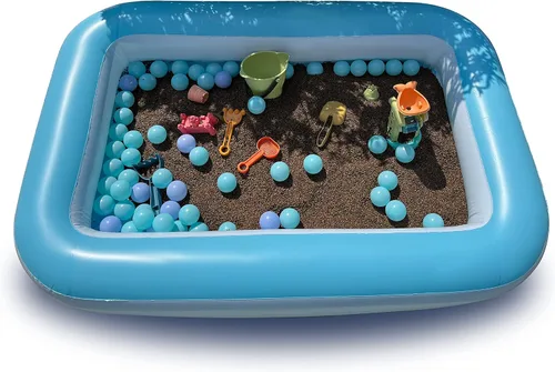 Vista 3 de Piscina inflable para niños, piscinas de plástico al aire libre, gran piscina sensorial de arena y agua para niños pequeños, piscina pequeña