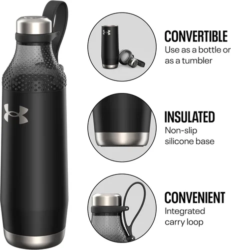 Vista 2 de Under Armour Twist-Off Top Botella de agua de acero inoxidable de 22 onzas para batido de hielo y proteínas, aislada, inastillable, a prueba