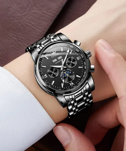 Vista 2 de OLEVS Relojes mecánicos automáticos para hombres sin batería reloj de hombre fecha cuerda automática impermeable acero inoxidable marca de lujo