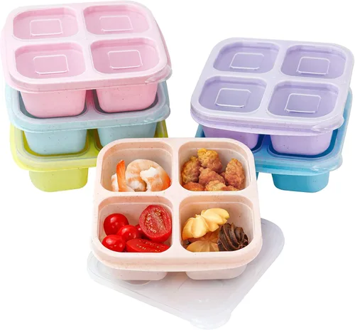 Vista 8 de Finorder Paquete de 3 recipientes de comida con 4 compartimentos para niños y adultos, contenedores reutilizables para almuerzos para escuela