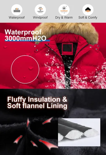 Vista 4 de Pursky Chaqueta acolchada impermeable para hombre, abrigos de burbujas de invierno, parka de esquí con capucha