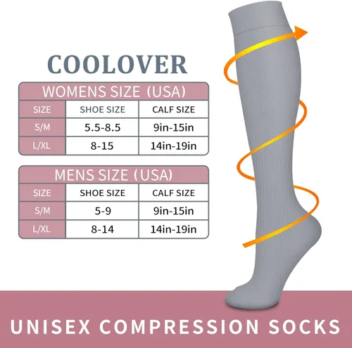 Vista 7 de COOLOVER Calcetines de compresión para mujeres y hombres (4 pares) - El mejor apoyo para correr, atletismo, enfermería, viajes, embarazo