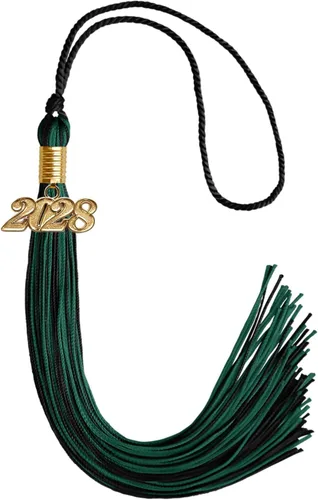 Vista 148 de Endea Graduation - Borla de doble color mixto con fecha dorada (negro/dorado antiguo, 2021)