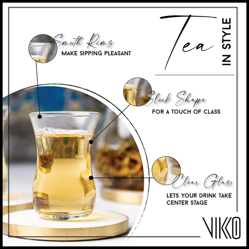 Vista 2 de Vikko Tazas de té, vasos de té turcos, juego de 6 tazas de té turcas auténticas, vaso de té de 4 onzas