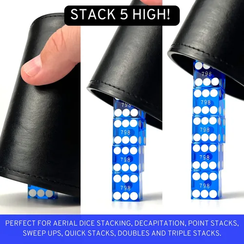 Vista 4 de Luck Lab Taza apilable de cuero negro con 5 dados de casino serializados con borde de maquinilla de afeitar de 0.748 in, taza recta profesional