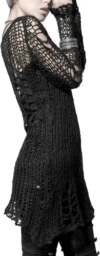 Vista 4 de Punk Rave Women's Goth Open Knit Pullover Sweater Long Sleeve Color Block Sweaters Loose Crochet Jumper Tops