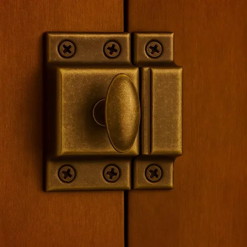 Vista 7 de Pestillo de puerta de gabinete de latón antiguo estampado pequeño - 1 7/8" × 1 7/8" - Pestillo de puerta de armario con resorte cargado con giro