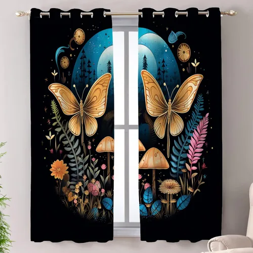 Vista 112 de Shrahala Floral Abstract Design Blackout Curtain Tiers, Minimalist Flower Illustration Kitchen Valance Light Blocking Tier Drapes with Rod Pocket, 2