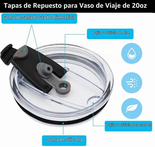 Vista 4 de Tapas de vaso de repuesto a prueba de derrames, de 20 onzas, tapas de plástico resistentes a salpicaduras, tapas para vasos, de acero inoxidable