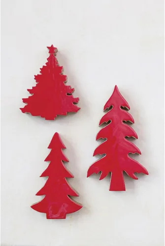 Vista 3 de Creative Co-Op Árbol de Navidad de madera de mango esmaltado, rojo
