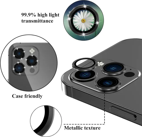 Vista 7 de Protector de lente de cámara compatible con iPhone 14 Pro/Max, funda de vidrio templado para anillo de cámara, resistente a roturas, resistente a