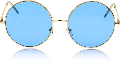Vista 2 de SUNNYPRO Gafas de sol redondas de gran tamaño con lentes de color hippie retro, Azul