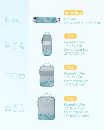Vista 3 de BAGSMART - Juego de 6 cubos de compresión para maletas, juego de 6, 4 y 2, cubos organizadores de viaje, juego de bolsas expandibles, organizadores