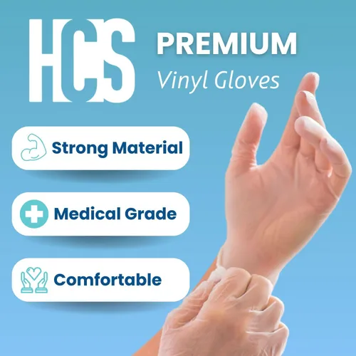 Vista 2 de HCS - Guantes de vinilo transparente, desechables, sin látex, sin polvo, guantes desechables de vinilo, cocina, preparación de alimentos, limpieza