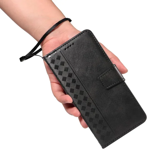 Vista 4 de Funda tipo cartera compatible con Sony Xperia 1 IV Flip Stand Card Slot Phone Case Magnetic Clasp Lanyard Black