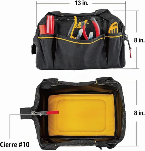 Vista 4 de Cat Bolsa de herramientas de boca ancha de 13 pulgadas con 3 bolsillos exteriores, interior de alta visibilidad, parte inferior reforzada