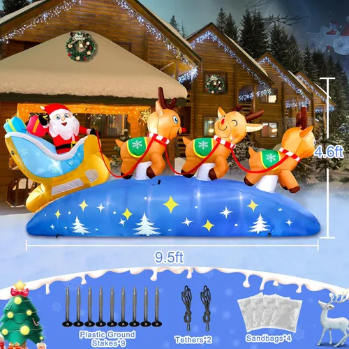 Vista 2 de Inflables de Navidad de 9.5 pies para decoración al aire libre, luces LED integradas, decoraciones inflables para vacaciones, jardín, césped