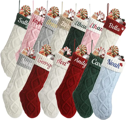 Vista 12 de 1 Pack Personalized Christmas Stockings for Kids,Custom Embroidered Name+Logo Pattern Burlap Plaid 3D Xmas Stockings 18'',Family Decoration 3d-04