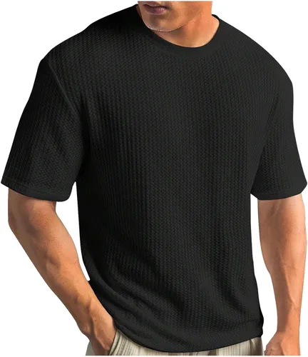 Vista 15 de Kint - Camiseta de manga corta para hombre, de verano, con cuello redondo, casual, color liso, ajuste relajado, camiseta de entrenamiento atlético