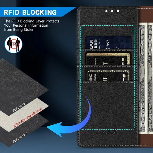 Vista 2 de ZZXX Funda tipo cartera para Google Pixel 7 con bloqueo RFID, ranura para tarjetas, función atril, cierre magnético, funda protectora de cuero