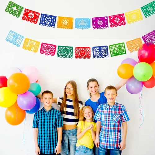 Vista 6 de Qpout Cartel de fiesta mexicana – Día de los Muertos y Cinco de Mayo Papel Picado Decoraciones de Fiesta (7.8 x 5.9 pulgadas)