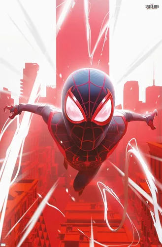 Vista 12 de Marvel's Spider-Man: Miles Morales - Póster de Falling Wall, 22.4 pulgadas de largo x 14.7 pulgadas de ancho, versión enmarcada de madera de granero