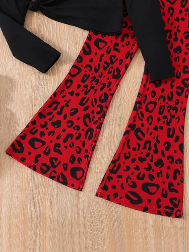 Vista 6 de WDIRARA Conjunto de 2 piezas para niña con estampado de leopardo y manga gigot