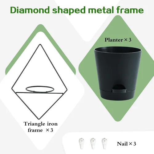 Vista 4 de Koalaime 3 juegos de macetas de pared para plantas de interior, macetas colgantes geométricas para plantas de interior, macetas de riego automático