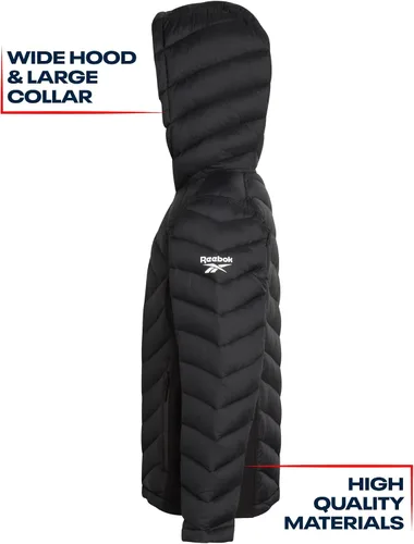 Vista 5 de Reebok Chaqueta para niñas Abrigo acolchado con capucha Abrigo ligero para niñas, 4-16