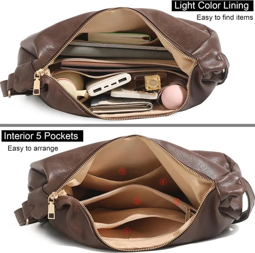 Vista 5 de NIUEIMEE ZHOU Bolsos Hobo para mujer Bolso de hombro de cuero vegano plegable Bolso de mano holgado Bolso bandolera