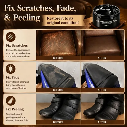 Vista 4 de Leather Recoloring Dye Balm, Leather & Vinyl Color Restorer Conditioner – Repairs Faded & Scratched Leather