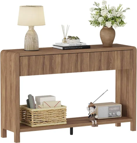 Vista 14 de FATORRI Mesa consola estrecha con almacenamiento, mesa de sofá de madera para entrada, mesas de pasillo modernas de 39.37 pulgadas y mesas de sofá