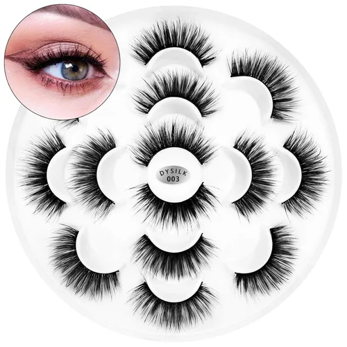 Vista 11 de DYSILK Pestañas postizas naturales de visón 6D, aspecto dramático, pestañas postizas esponjosas, extensión de maquillaje, pestañas largas hechas a