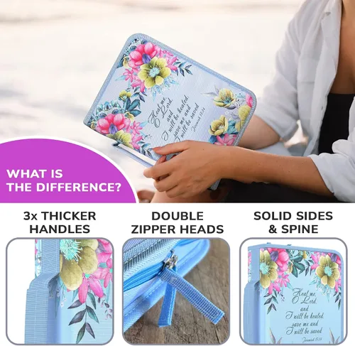 Vista 33 de DEHITE Funda para la Biblia para mujer, fundas de tela prémium para la Biblia para niñas, bolsa de transporte para mujer, ranuras para bolígrafos