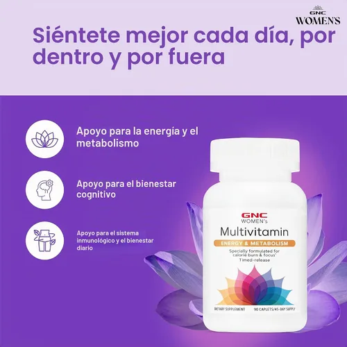 Vista 3 de GNC - Multivitamínico energético y metabolismo para mujer, quema de calorías, 90 cápsulas