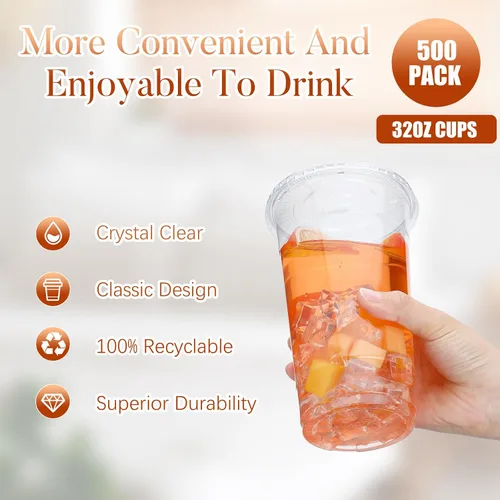 Vista 9 de Skylety - Juego de 500 vasos de plástico transparente de 32 onzas con tapas Vasos de bebida fríos desechables de plástico para fiestas frías