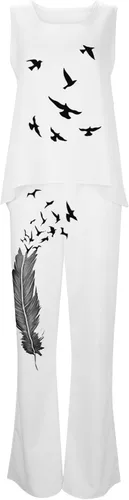 Vista 3 de TIAFORD Trajes de 2 piezas para mujer, verano 2023, floral, casual, sin mangas, camiseta sin mangas, cintura elástica, pantalones largos, traje