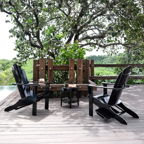 Vista 5 de Cambridge Casual Silla Adirondack Magnolia de madera maciza de 2 piezas con mesa de bandeja, color negro