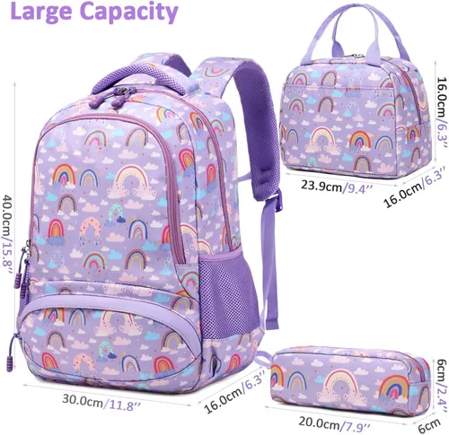 Vista 98 de Juego de mochila para niñas y adolescentes, mochila escolar para niños con bolsa para el almuerzo, estuche para lápices, mochilas escolares