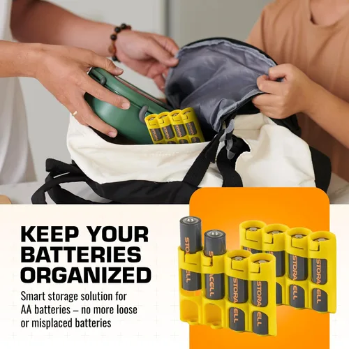 Vista 3 de Storacell - Organizador de almacenamiento de baterías AA (paquete de 2), amarillo, capacidad para 4 baterías (no incluidas)
