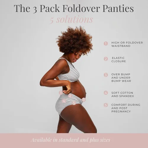 Vista 6 de Motherhood Maternity 3 Pack Maternity Panties Foldover and Bikini Style Underwear for Pregnancy Sizes Small to 3X