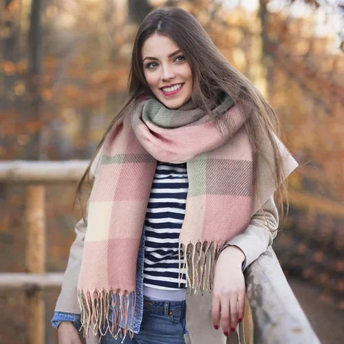 Vista 6 de Loritta Bufanda para mujer, chales largos a cuadros, para invierno, cálida, bufandas grandes, regalos