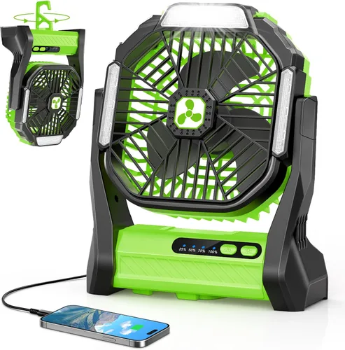 Vista 13 de Ventilador Portátil Recargable, 20000mAh Ventiladores Inalámbricos con Batería para Tienda de Campaña con Linterna LED, Pequeño Ventilador Exterior