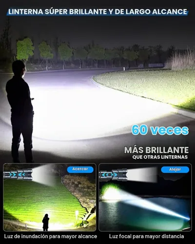 Vista 3 de Linternas superbrillantes de 99000 lúmenes altos, recargable, potente linterna LED de 6 modos, linternas tácticas con zoom, resistentes al desgaste