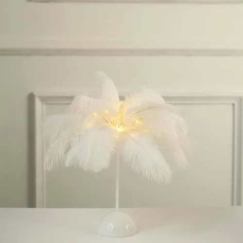 Vista 5 de Efavormart - Lámpara de mesa LED de plumas de avestruz blanca de 15 pulgadas, centro de mesa inalámbrico con pilas para bodas y fiestas, luz