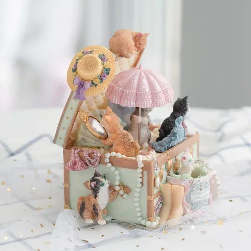 Vista 6 de LOVE FOR YOU Caja de música envuelta para regalo para amantes de los gatos, cofre del tesoro, decoración musical para niñas y mujeres, niños