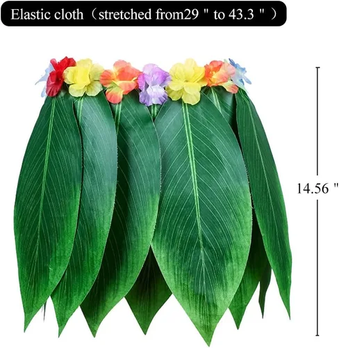 Vista 4 de Hangnuo Juego de 5 piezas de falda hula hawaiana con hojas verdes, collar, pulseras, diadema, recuerdos de fiesta Luau para adultos, mujeres